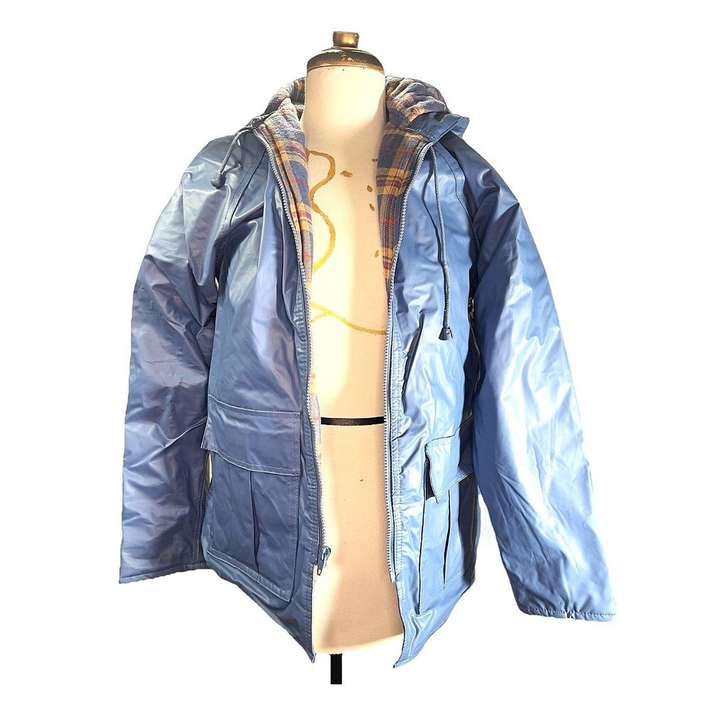 Misty Harbor Nylon Jacket Size XS Women's Peacock Blue Vinyl Outdoorsy Gorp Coat